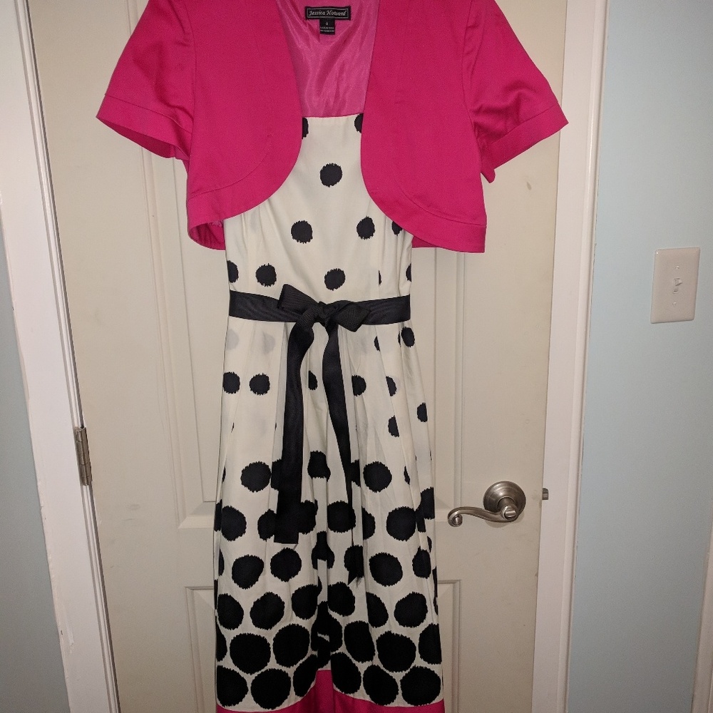 Jessica Howard Black White Polka Dots with Pink